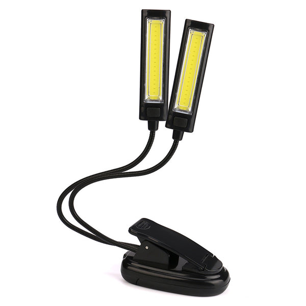 3W COB 3Modes 2 x COBs Flexible USB Rechargeable Double Head Clip-On Work Light LED Flashlight Night Light 3 x AAA