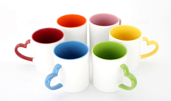 Coated Mug Heart Shaped Handle Inner Color Cup Ceramic Cup Customized Creative LOGO