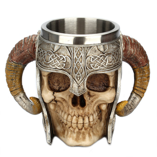 Quantity: 2pcs - Stainless Steel Horns Helmet Skull Coffee Mug