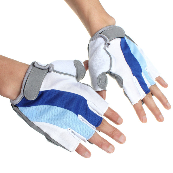 Bicycle Bike  Silicone Comfortable Half Finger Fingerless Gloves Blue