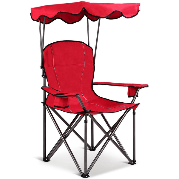 Portable Folding Beach Canopy Chair with Cup Holders-Red - Color: Red