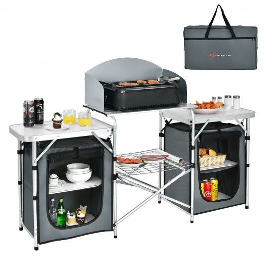 Folding Camping Table with Storage Organizer-Gray - Color: Gray