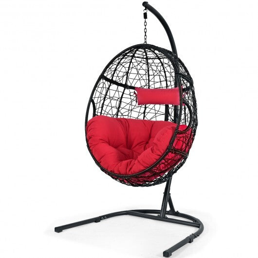 Hanging Cushioned Hammock Chair with Stand-Red - Color: Red