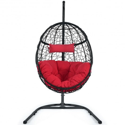 Hanging Cushioned Hammock Chair with Stand-Red - Color: Red