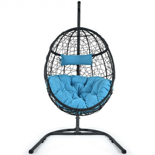 Hanging Cushioned Hammock Chair with Stand-Blue - Color: Blue