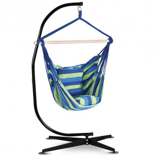 4 Color Deluxe Hammock Rope Chair Porch Yard Tree Hanging Air Swing Outdoor-Blue and Green - Color: Blue & Green