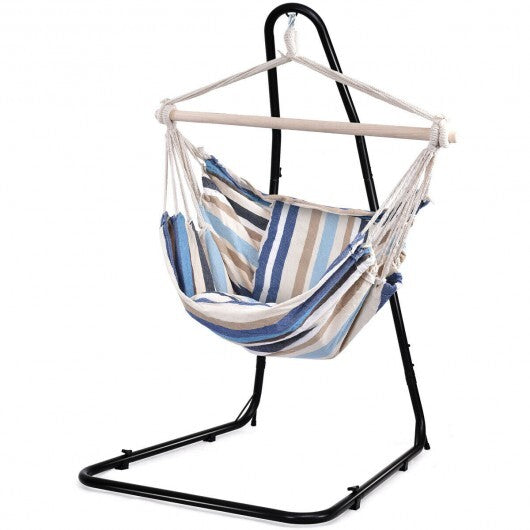 4 Color Deluxe Hammock Rope Chair Porch Yard Tree Hanging Air Swing Outdoor-Light Blue - Color: Light Blue
