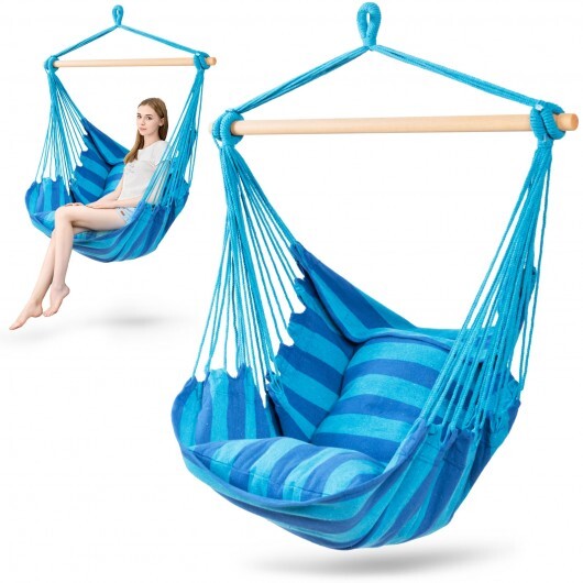 4 Color Deluxe Hammock Rope Chair Porch Yard Tree Hanging Air Swing Outdoor-Blue - Color: Blue