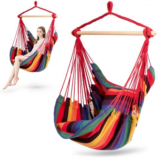 4 Color Deluxe Hammock Rope Chair Porch Yard Tree Hanging Air Swing Outdoor-Red - Color: Red