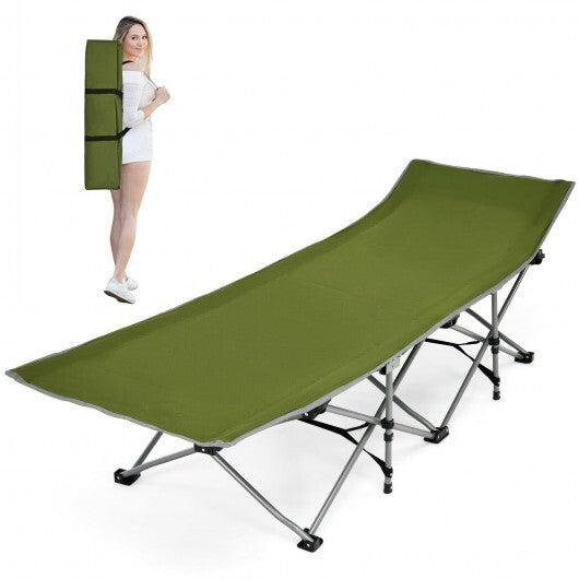 Folding Camping Cot with Side Storage Pocket Detachable Headrest-Green - Color: Green